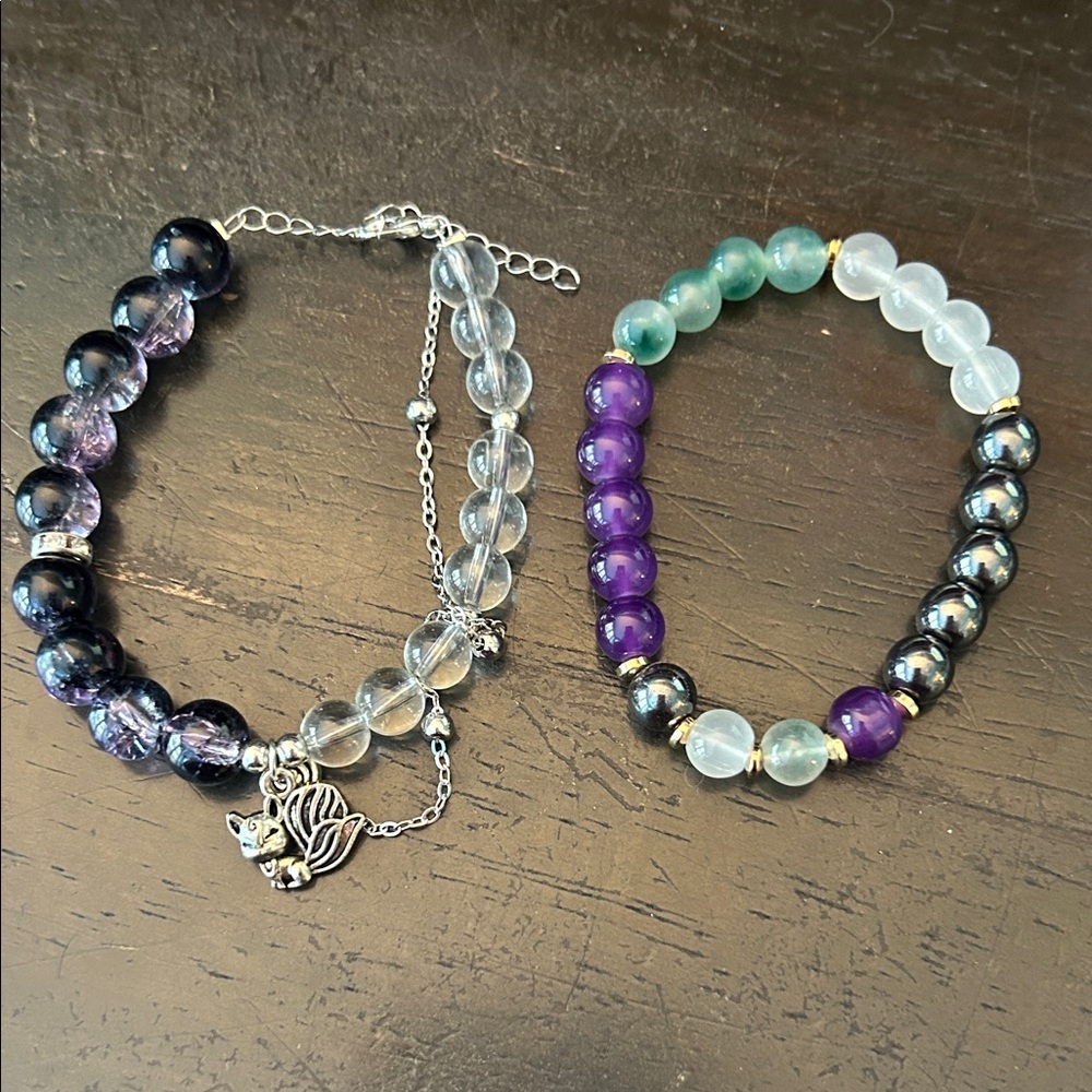 Elegant Purple and Black Beaded Bracelets